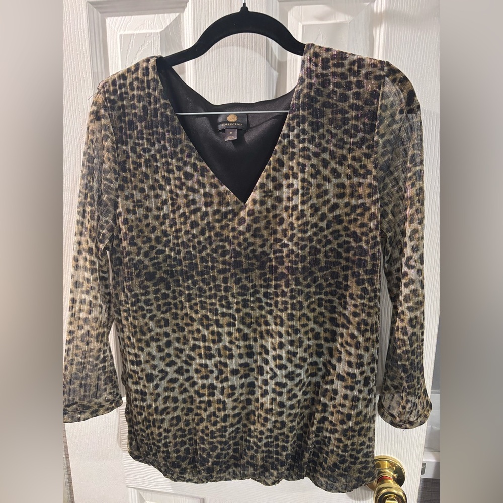 JM Collection Animal Print V-Neck Blouse